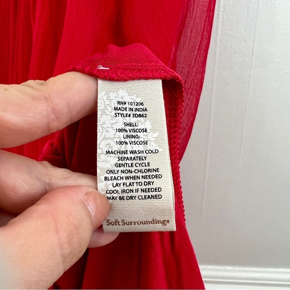 Soft Surroundings Charmonte Sleeveless Chiffon Dress Vibrant Red Size 4 Petite - Picture 6 of 15